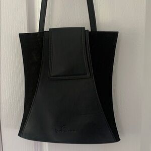 Kos Design black leather bag‎ two tone color block solid color shoulder suede